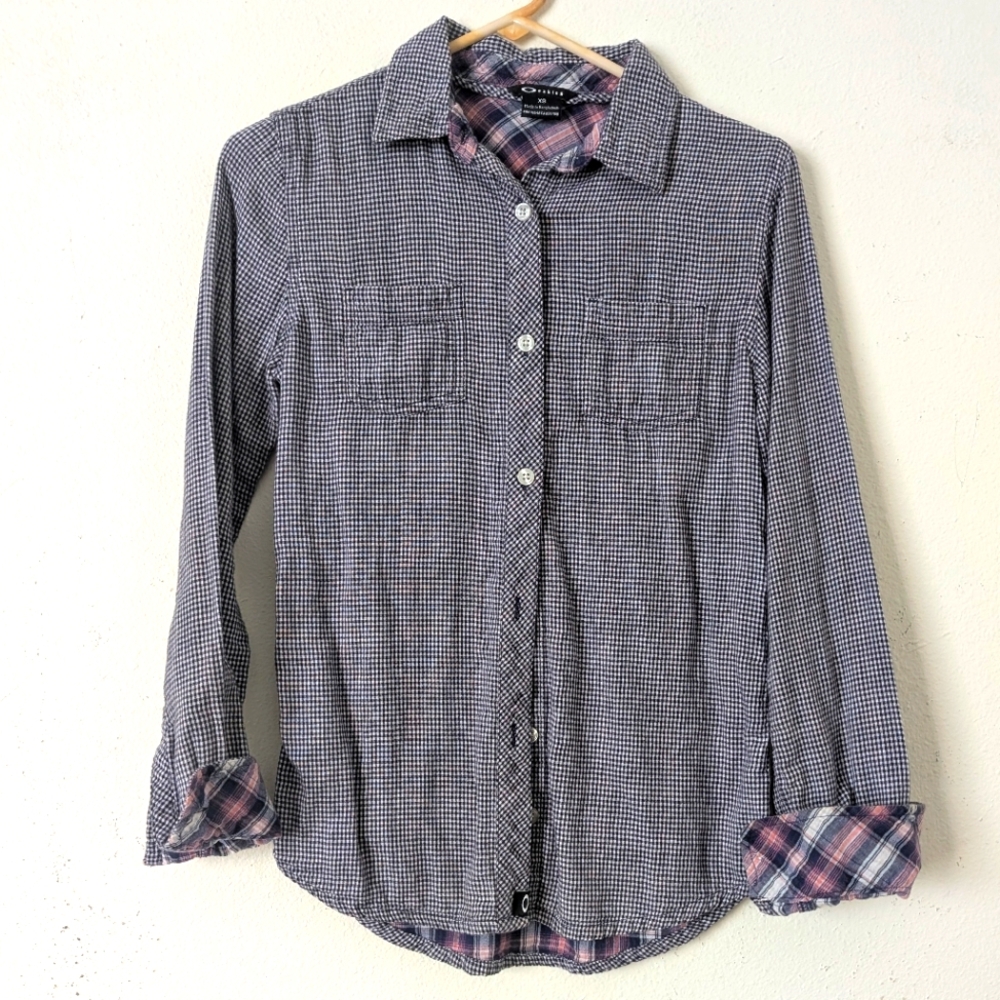 Oakley Women's Gingham Plaid Button-Up with Contrast Lining